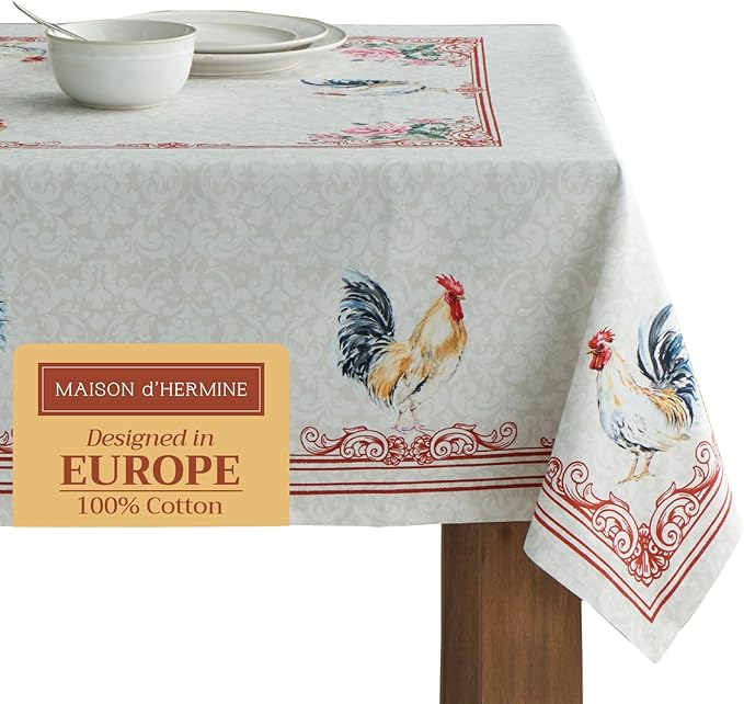 Maison d' Hermine Table Cloth Rectangle Table 100% Cotton 60 x 108 Inches Tablecloth Reusable Decorative for Dining Room Farmhouse Home Valentines Day Decorations Spring Summer - Campagne