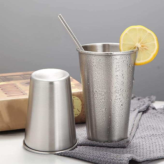 4 Pack 16oz Stainless Steel Pint Cup,Healthy Unbreakable and Stackable,Metal Drinking Glasses