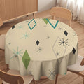 Colorful Middle Century Round Tablecloth, Vintage Bohemian Mid Century Modern Retro Print Tablecloth for Home Party Dining Room Kitchen Decor 70Inch(178cm)