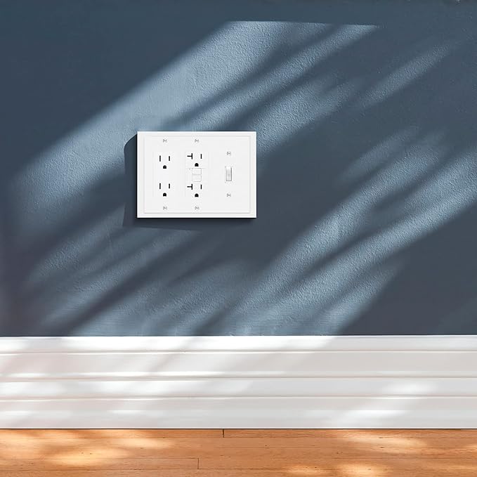 Henne Bery Modern Edge Decorative Wall Plate Switch Plate Outlet Cover, Durable Solid Zinc Alloy (Single Toggle/Double Decorator, White)