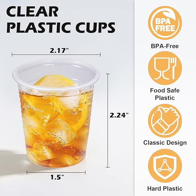 600 Pack 3 oz Clear Plastic Cups, Small Bathroom Cups, Disposable Mouthwash Cup, Cold Party Drinking Cup, Perfect for Whiskey, Juice, Soda, Coffee