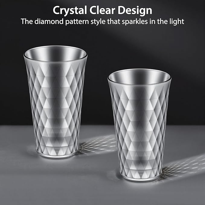 Freshmage 8 Pack 20 oz Unbreakable Plastic Drinking Glasses, All-Clear Reusable Drinking Cups- BPA Free, Dishwasher & Microwave Safe, Stackable Tumblers for Home, Outdoor, Camping, Picnic, Pool