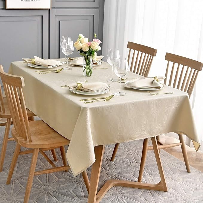 maxmill Jacquard Table Cloth Swirl Design Water Resistant Wrinkle Resistance Heavy Weight Soft Tablecloth for Kitchen Dinning Tabletop Decoration Square 70 x 70 Inch Beige