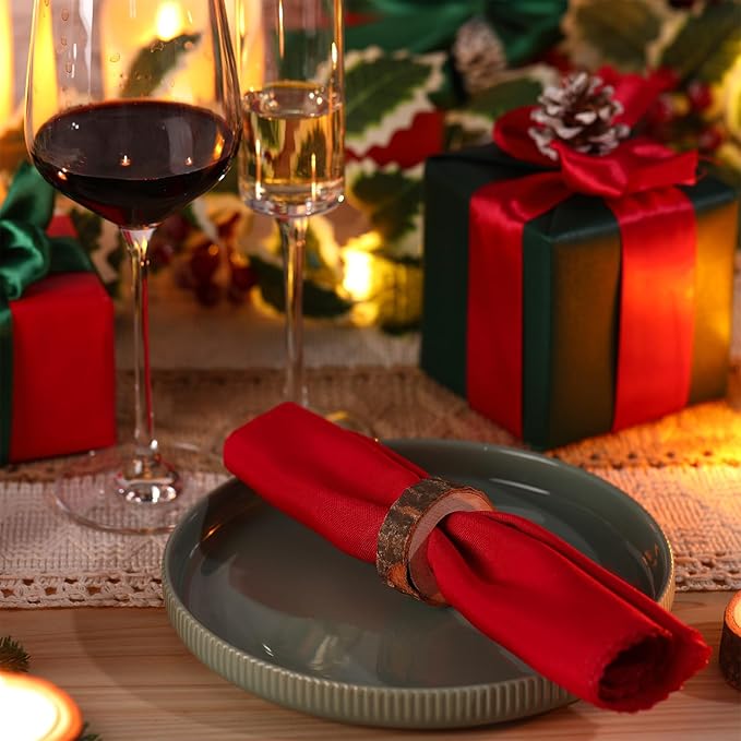 Set of 24 Wooden Bark Napkin Ring Handcrafted Wooden Napkin Holder Rustic Napkin Rings Buckles Party Gift Farmhouse Table Decoration for Dining Wedding Birthday, Everyday