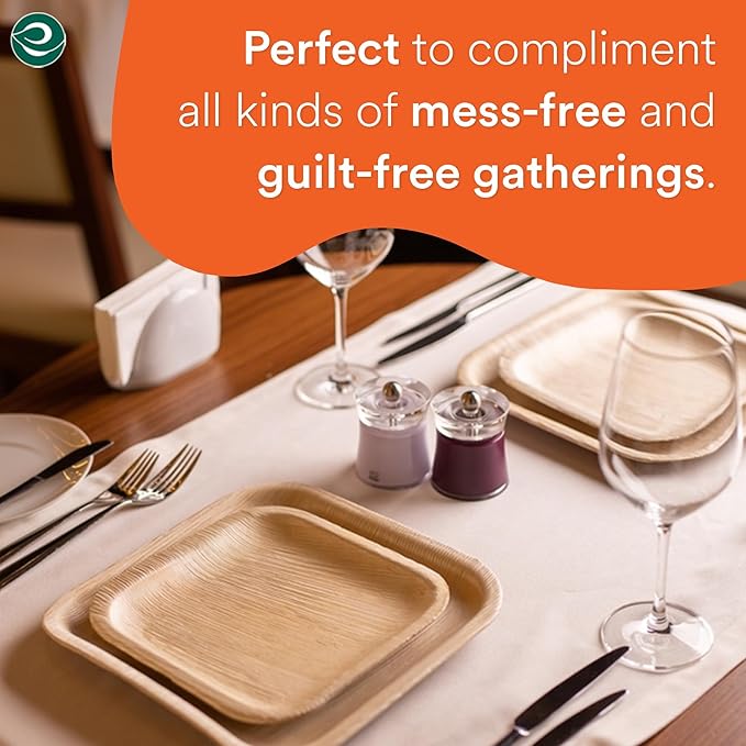 ECO SOUL Palm Leaf Square Plates 7" & 10" (200 Count) Compostable|Biodegradable| Eco-Friendly Disposable Party Plates for Appetizers - Dinner Parties, Wedding, Events & Camping Essentials