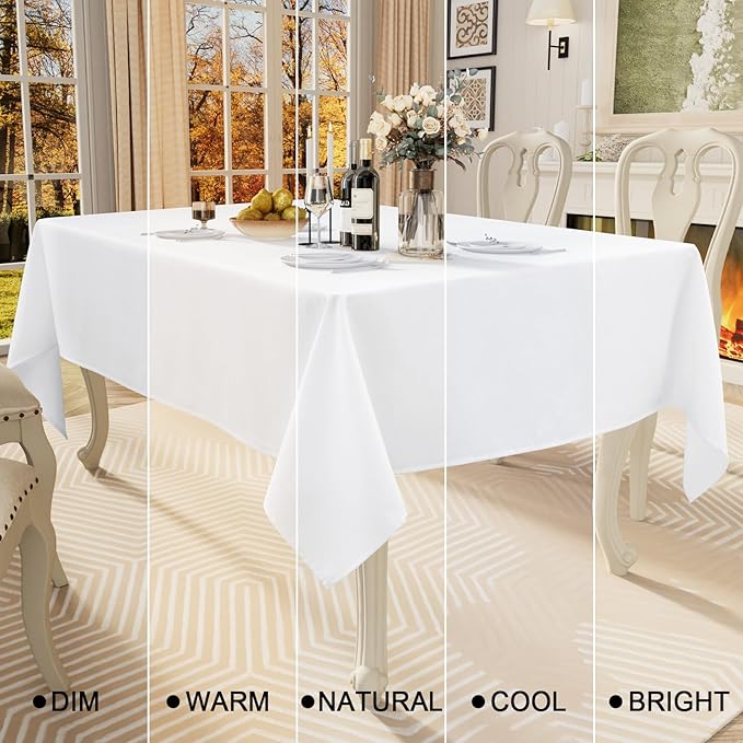 Smiry Rectangle Table Cloth Linen Textured, Waterproof Spillproof Anti-Wrinkle Burlap Tablecloth, Washable Decorative Fabric Table Cover for Dining, Party, Banquet, 60 x 84 Inch, White