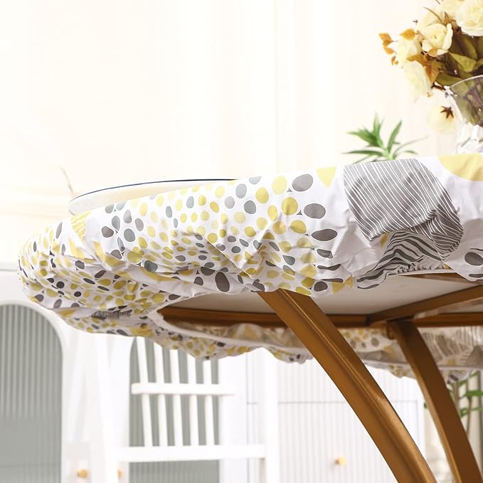 Walrus Round Vinyl Fitted Tablecloth with Flannel Backing Elastic Edge Design Table Cover Waterproof Oil-Proof PVC Table Cloth Stain-Resistant Best for 32"-36" Round
