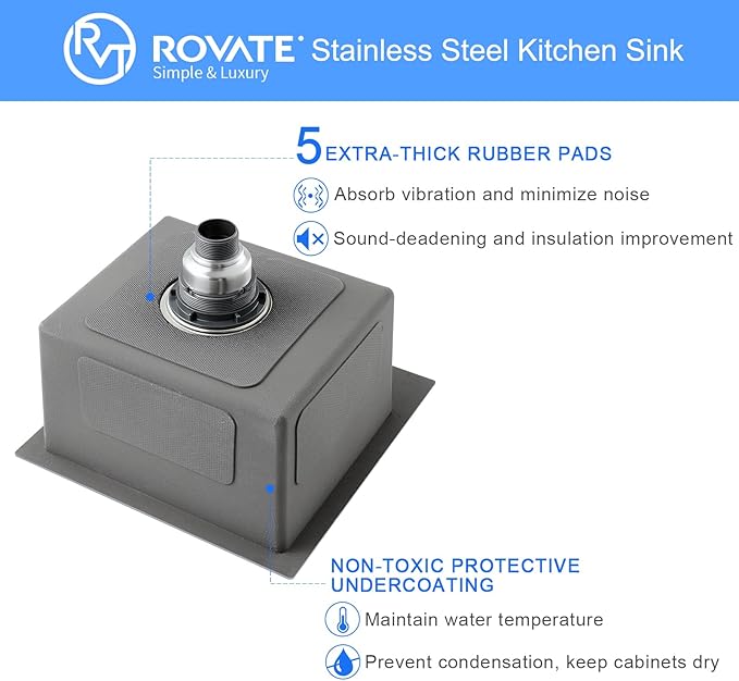 ROVATE 18 × 18 x 9 inch Drop in Kitchen Sink, 304 Stainless Steel Top-mount Kitchen Bar Sink Single Bowl, Small Overmount Handmade Bar Sinks with Basket Strainer