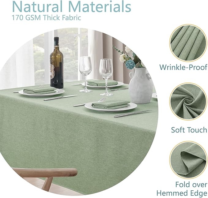 2 Pack Rectangle Tablecloth, 60x104 inch, Water Resistant Wrinkle Free Linen Textured Table Cloth Washable, Decorative Fabric Table Cover for Dining, Party and Camping, Sage Green