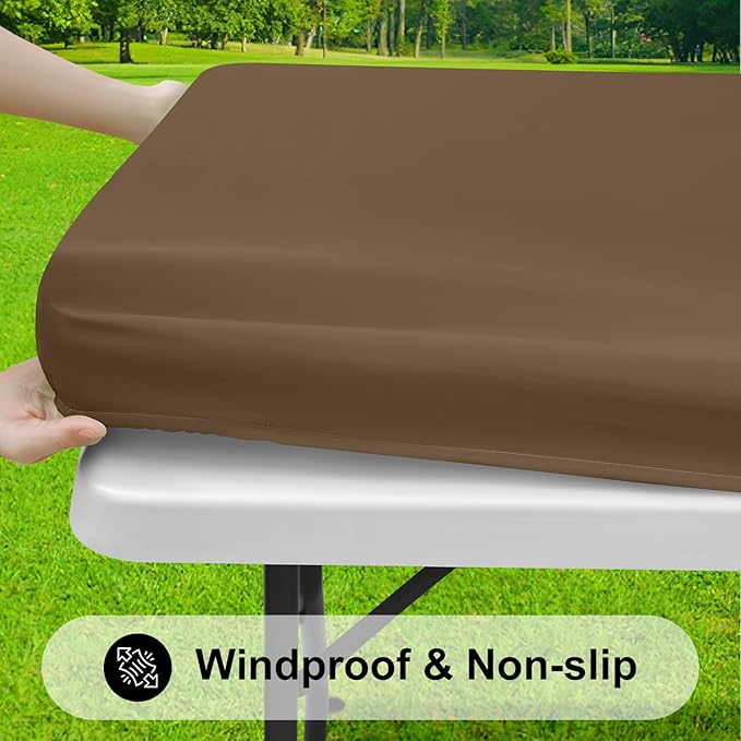 Smiry Rectangle Tablecloth, Elastic Fitted Flannel Backed Vinyl Tablecloths for 6ft Folding Tables, Waterproof Wipeable Table Covers for Indoor, Outdoor, Picnic and Camping (Brown, 30"x72")