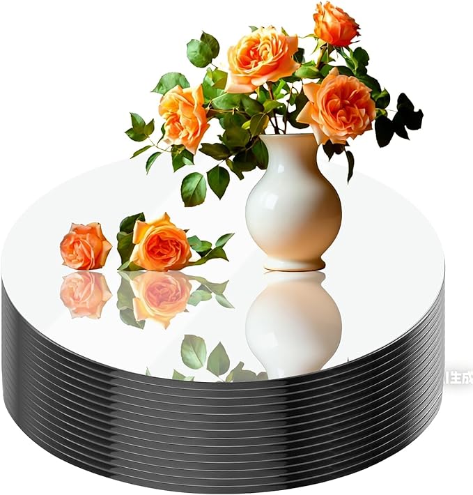 14Pack Round Acrylic Mirrors for Centerpieces, 2mm, 12inch Round Mirror Candle Trays for Tables Mirror Centerpieces, Circle Mirror Flat Trays for Wall Decor, Table Centerpieces, Wedding Decorations