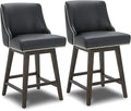 CHITA Counter Height Swivel Bar Stools Set of 2, FSC Certified Upholstered Counter Stools, Modern Swivel Barstools with Wood Legs for Kitchen Island, 26" Seat Height, Faux Leather in Black