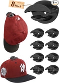 HOUSE DAY Adhesive Hat Hooks for Wall 8 Pack, Strong Hat Rack for Baseball Cap Display Organizer, Hats Holder for Wall, Door, Closet, No Drilling, Black