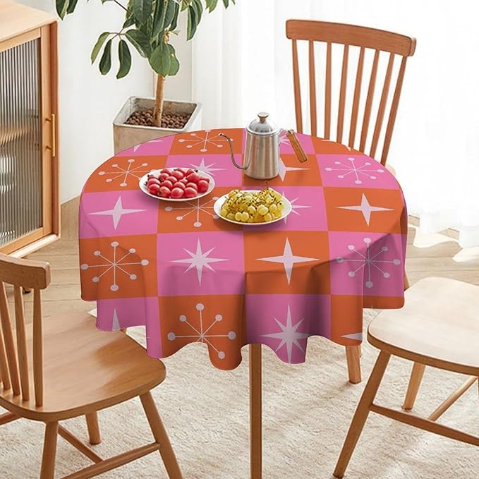 Mid Century Modern Round Tablecloth, Vintage Abstract Colorful Geometrics Modern Print Tablecloth for Home Party Dining Room Kitchen Decor 36Inch(90cm)
