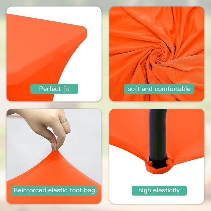8FT Table Cloth for Rectangular Fitted Events Stretch Orange Table Covers Washable Spandex Tablecloth Protector for Party, Wedding, Cocktail, Banquet, Festival
