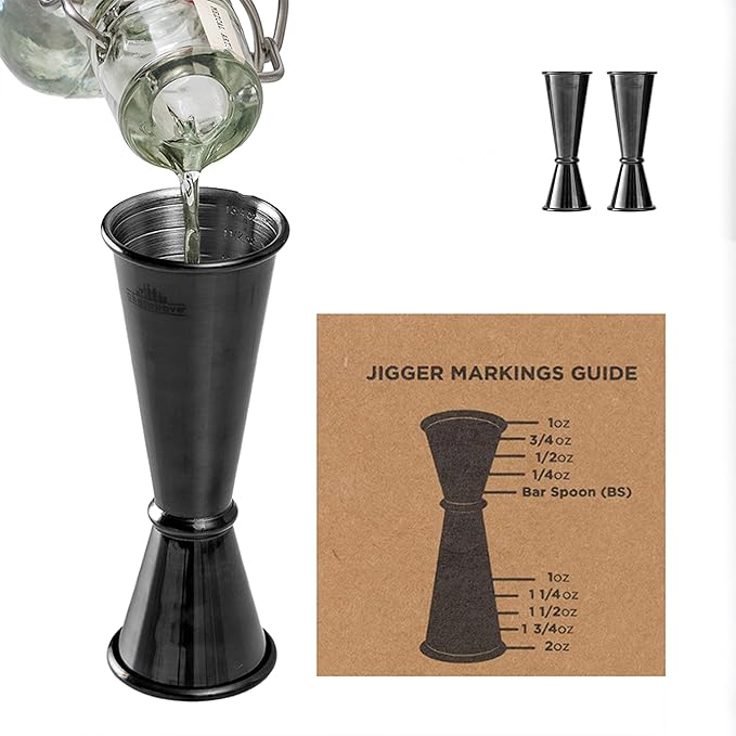 A Bar Above Premium Japanese Jigger 8 Precise Measurement Markings, Heavy Duty 304 Stainless Steel Double Cocktail Jigger for Professional Bartenders & Home Use, Durable Bar Tool, 2 pack