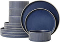 Dinnerware Set Service for 4, 12-Piece Ceramic Plates and Bowls Set, Chip & Scratch Resistant, Microwave and Dishwasher Safe, Modern Minimalist Tableware for Everyday Use, Matte Blue
