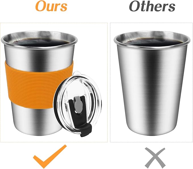 ShineMe Kids Stainless Steel Cups, Kids Metal Drinking Glasses with Lids, Stainless Steel Straws and Sleeves, 12oz Reusable Water Tumbler for Children and Adults, Apply to Indoor and Outdoor