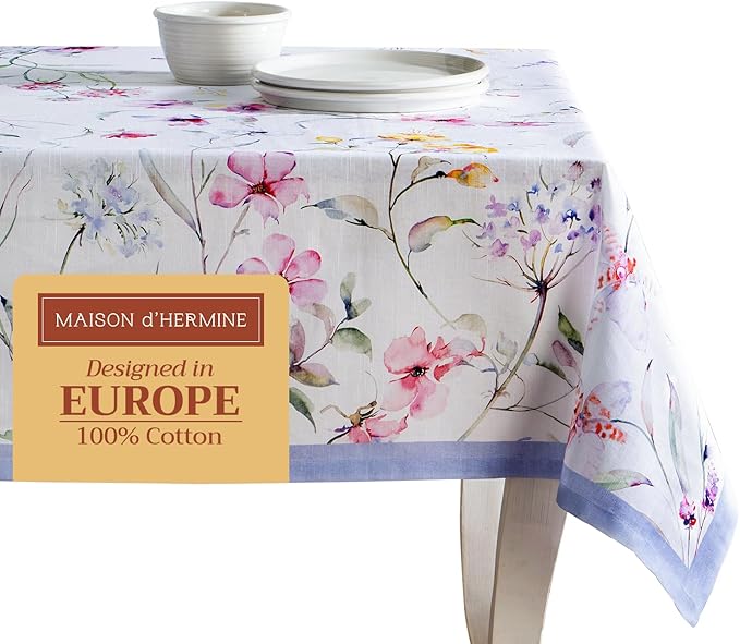 Maison d' Hermine Table Cloth Rectangle Table 100% Cotton 60 x 90 Inches Tablecloth Reusable Decorative for Dining Room Farmhouse Home Valentines Day Decorations Spring Summer - Summer Floral