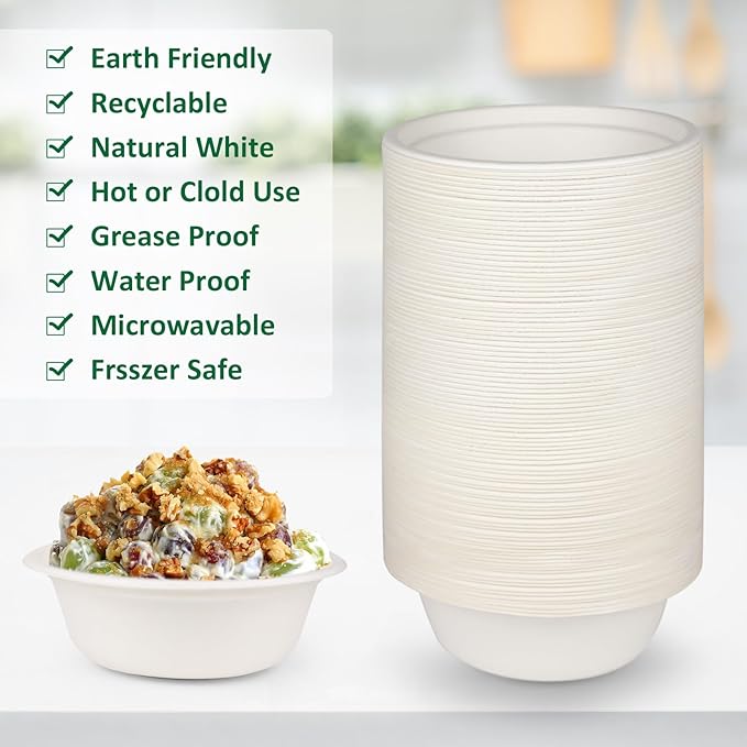 Paper Bowls, 200 Pack 12 Oz Paper Bowls Disposable Heavy Duty, Bagasse Hot Soup Bowls Disposable Bowls
