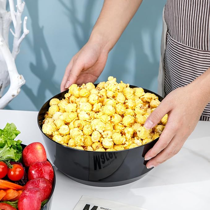 Hioasis 8 Pack Plastic Serving Bowls 128oz Black Plastic Bowls Heavy Duty Disposable Serving Bowls for Party Snack & Salad & Candy & Bar Buffet & Wedding