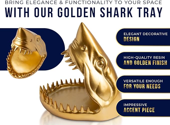 Comfify Shark Resin Figurine – Stylish Shark Sculpture with Open Bowl Design for Snacks, Keys, or Trinkets – Artistic Holder with Elegant Golden Finish – Playful Addition to Modern Decor