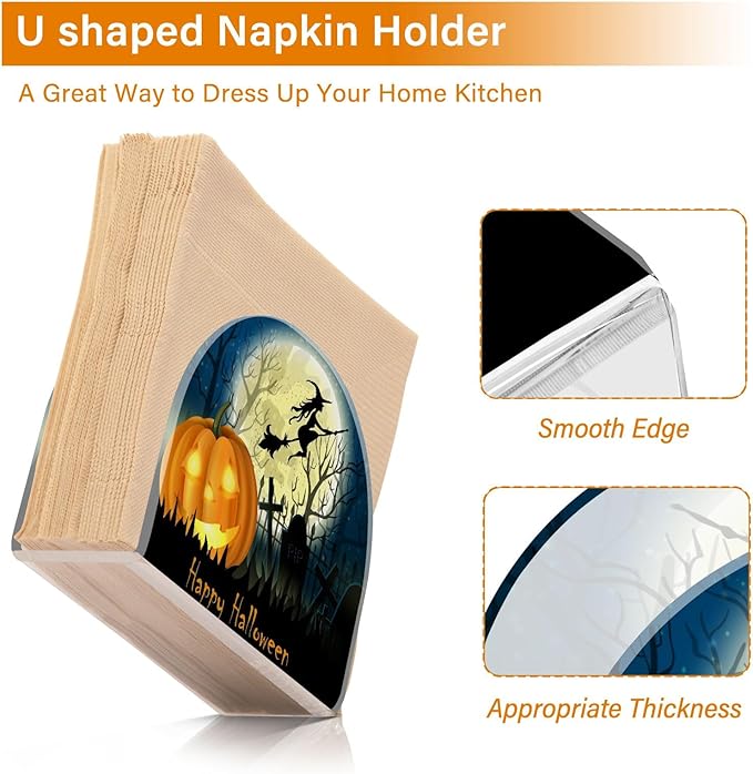 Napkin Holder Halloween Witch Pumpkin Crystal Clear Acrylic Napkin Holders, Paper Napkin Holder Dining Table Dispenser for Kitchen Restaurant Home Decor Bar Accessories