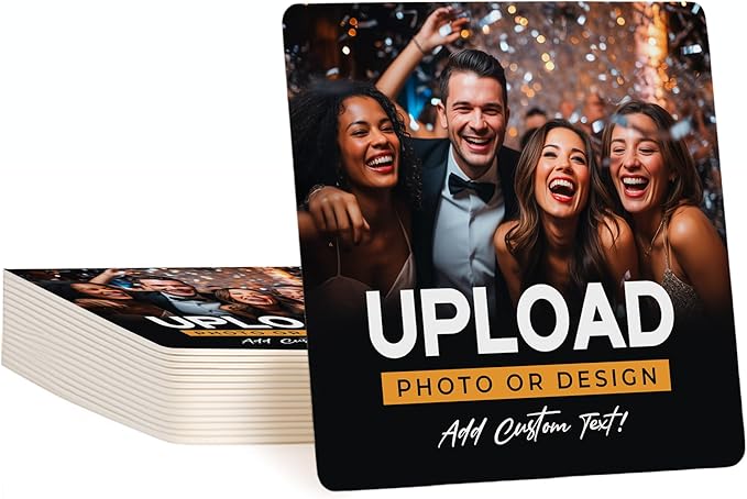 10 Pack Personalized Drink Coasters, Custom Cardboard Coasters with Photo and Text, Design Your Own Coaster for Events, Parties, Bars, and Unique Gifts, 3.95" Round, Design 1