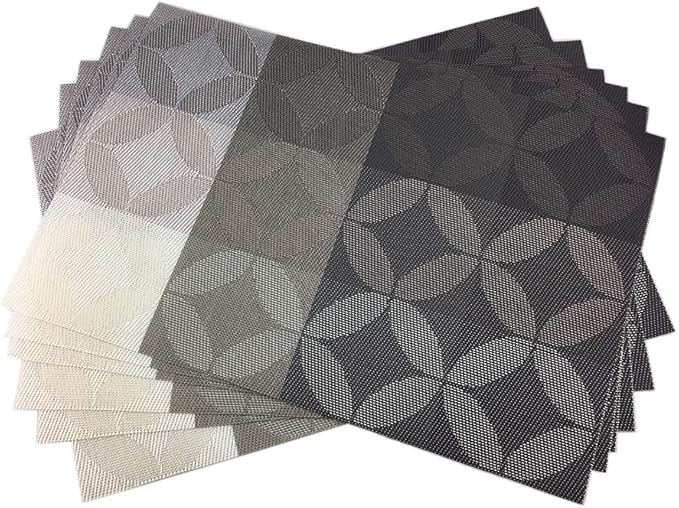Gugrida Set of 6 Heat-Resistant, Stain Resistant, Anti-Skid, Washable Non-Slip PVC Woven Vinyl Kitchen Table Mats - 30x45 cm (Black)