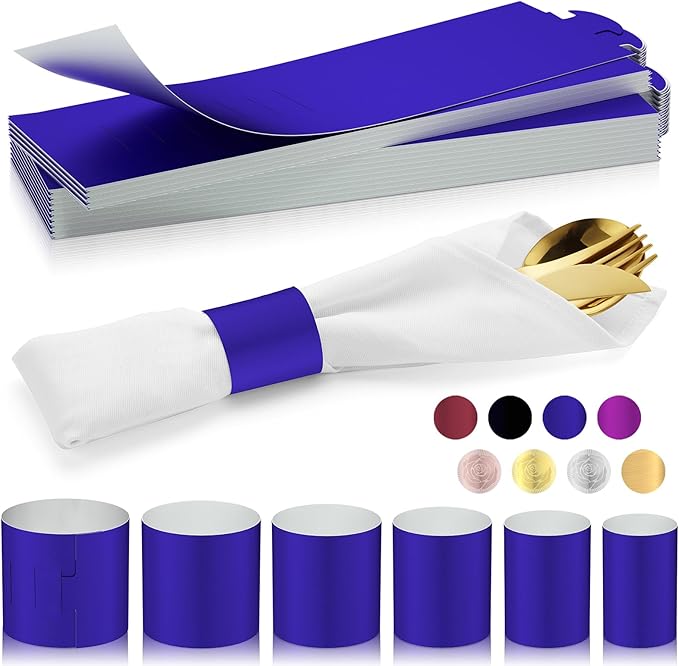 Christmas Napkin Rings Set of 50, 2 Colors in 1, Reusable Adjustable Napkin Bands for Holiday Parties, Wedding, Thanksgiving Table Decor, Waterproof Tear-Proof (Blue) Great Gift Idea