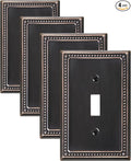 4-Pack Single Toggle Light Switch Cover Plate, Pearls Decorative Switch Plate Covers, Aged Bronze 1 Gang Metal Wall Plate, Corrosion Resistant