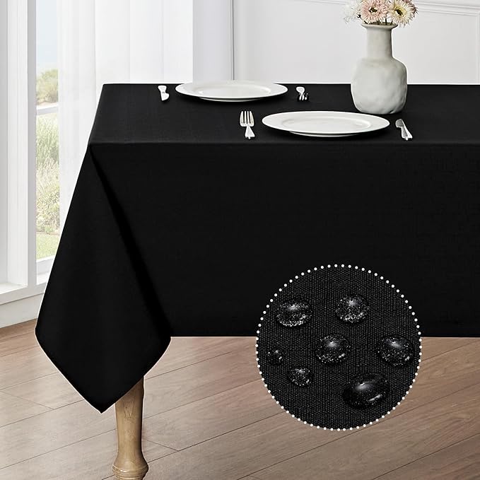 2 Pack Rectangle Tablecloth, 60x120 inch, Water Resistant Wrinkle Free Linen Textured Table Cloth Washable, Decorative Fabric Table Cover for Dining, Party and Camping, Black