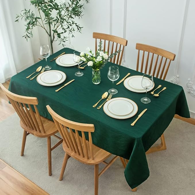 maxmill Christmas Hunter Green Tablecloth, Spill-Proof and Water Resistance Heavy Weight Soft Table Cloth for Christmas, Holiday and Family Gatherings, Dinner Rectangle 60 x 120 Inch, Hunter Green