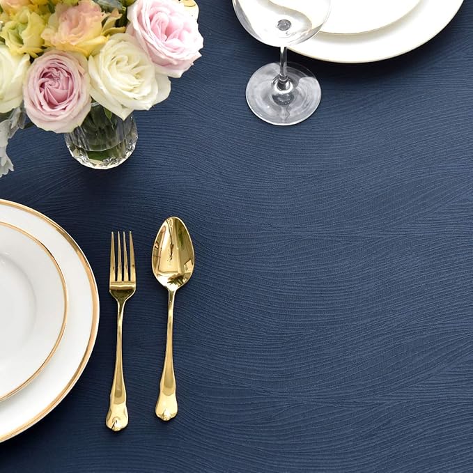 maxmill Square Tablecloth Swirl Design Spillproof Wrinkle Free Heavy Weight Soft Table Cloth Decorative Fabric Table Cover for Outdoor and Indoor Use Square 52 x 52 Inch Navy Blue