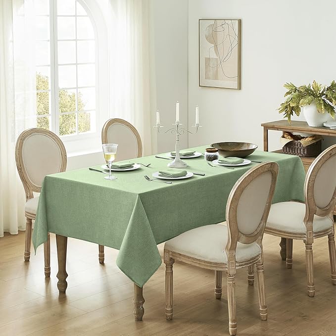 Softalker Sage Green Outdoor Tablecloth 84x60 Inch Rectangle Spring Table cloths Linen Textured Stain and Wrinkle Resistant Decorative Dining Table Cover for Easter Summer, Tea Party, Birthday, Coffee