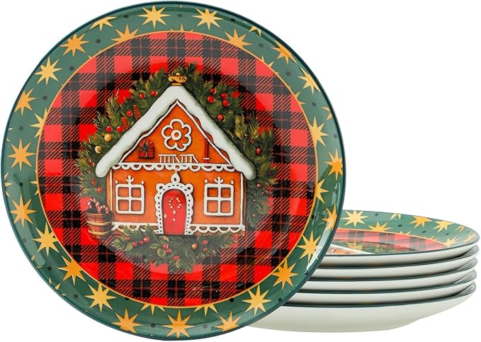glowworm Christmas Dinner Plates, 10.5 Inch Ceramic Dinner Plates Set of 6, Salad Plates Set for Kitchen, Restaurant, Christmas Gift, Microwave, Oven & Dishwasher Safe