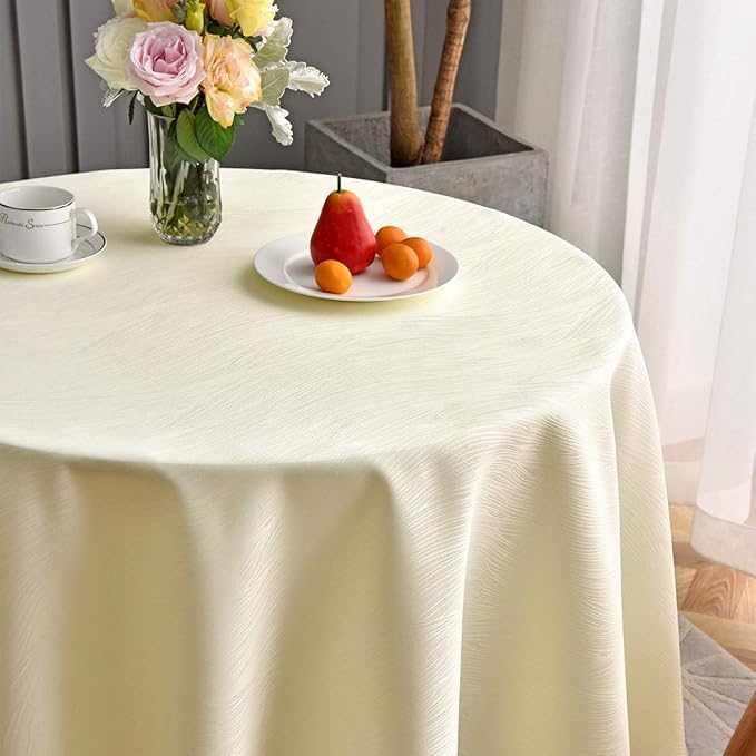 maxmill Round Jacquard Tablecloths Swirl Pattern Spillproof Wrinkle Free Heavy Weight Soft Table Cloth for Circular Table Cover of Buffet Banquet Parties Holiday Dinner Round 90 Inch Ivory