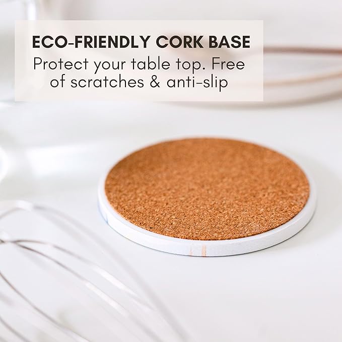 Ceramic Absorbent Mandala Coasters Set of 6 with Holder, Marble Drink Coasters for Coffee Table, Water-Absorbing Stone Coasters (Zen)