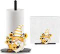 Sunflower Gnome Paper Towel Holder, Gnome Honey Bees Countertop Kitchen Decor Indoor with Round Base, Gnomes Lover Gifts, Iron Gnomes Napkin Holder Stand Accessories for Bathroom Kitchen Dining, 2 PCS