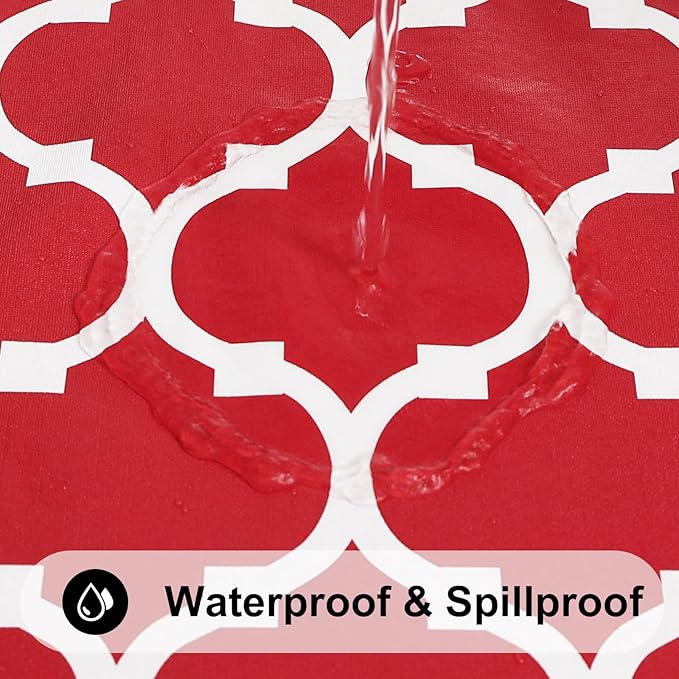 Smiry Round Plastic Table Cloth, Waterproof Vinyl Tablecloth with Flannel Backing for Round Tables, Wipeable Spillproof Tablecloths for Dining, Camping, Indoor and Outdoor (60" Round, Red)