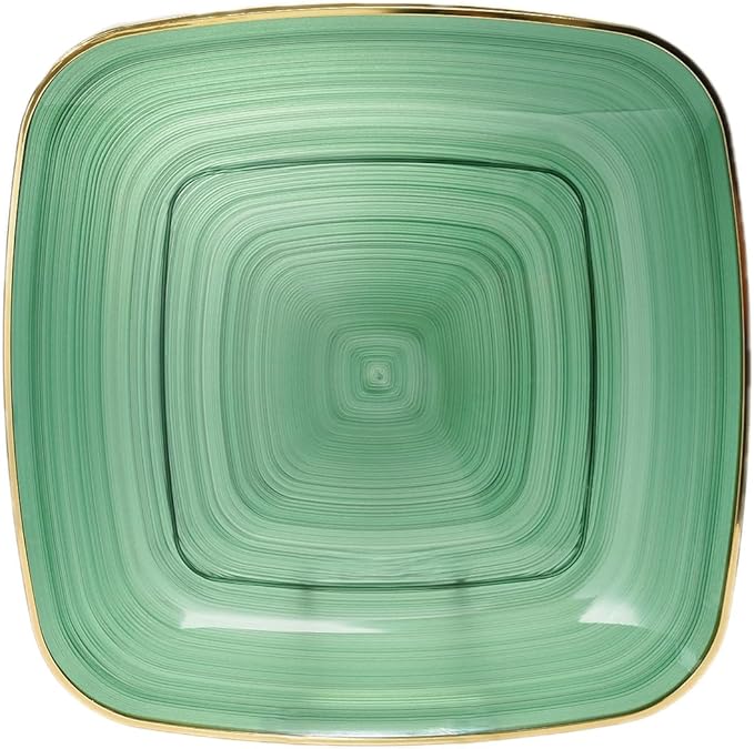 " OCCASIONS " 50 Plates Pack (25 Guests)-Wedding Party Disposable Plastic Plate Set -25 x 10'' Dinner + 25 x 7'' Salad & Dessert plates (Belize Square in Green & Gold)