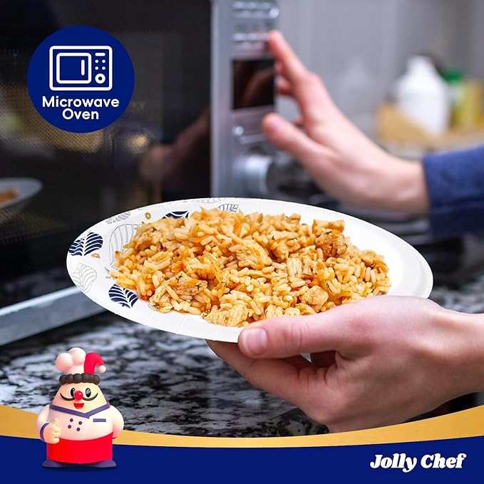 JOLLY CHEF 140 Count Paper Plates 10 inch Soak Proof, Cut Proof, Heavy Duty Leaf Printed Disposable Paper Plates for Everyday Use