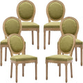 Vintage French Dining Chairs Set of 6, Round Back Upholstered Accent Chairs in Linen Fabric with Solid Wood Frame, Farmhouse Sillas de Comedor for Dining Room & Kitchen, Olive Green