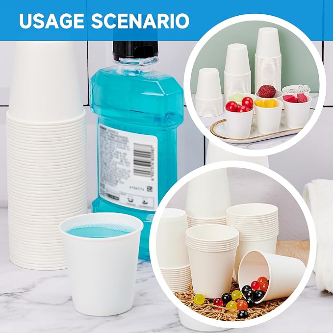 RACETOP 100 Pack 3 oz Paper Cups for Bathroom, Disposable Mouthwash Cups, Small Paper Cups, for Parties, Picnics, Travel