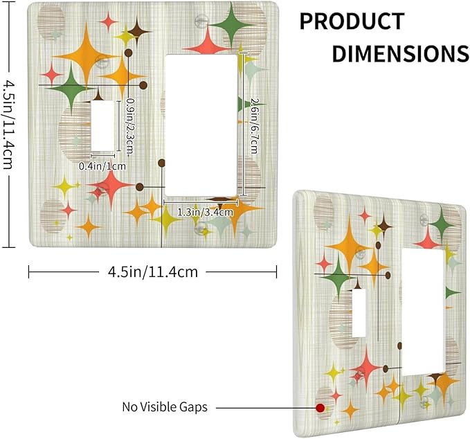 Light Switch Cover Mid Century Modern Retro Stars 2 Gang Toggle Rocker Combo Socket Cover Wall Plates Decorative Switch Plates and Outlet Covers for Bathroom Bedroom Decor