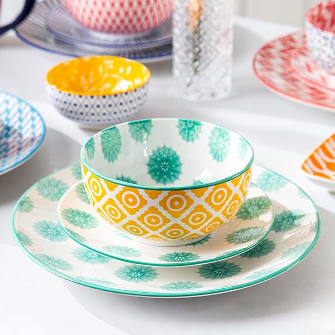 Ceramic Dessert Bowls Set - Small 11 Oz Porcelain Ice Cream Bowls for kitchen - 4.7 Inch Cereal Bowls for Salad, Fruits, Ramen - Microwave Dishwasher Safe - Set of 6 - Assorted Colors