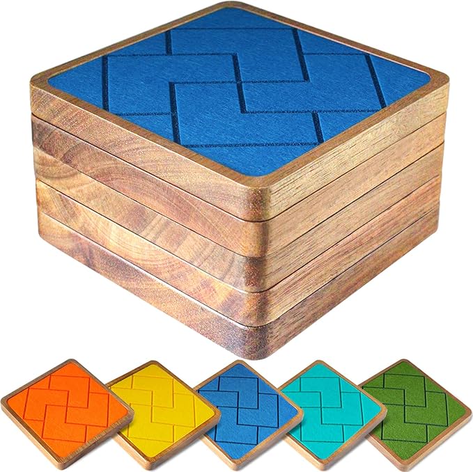 Square Coasters for Drinks Absorbent 5 Pack, EDEGG Wood Coasters for Coffee Tabletop Protection, Non-Slip, Non-Stick 4.1 Inches Colorful