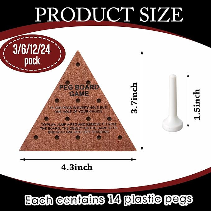Skylety 12 Pack Triangle Peg Games Wooden Board Table Game for Family Boys Girls Adults, Learning Toys Travel Peg Jump Toys Triangle Puzzle Brain Teaser Christmas Gifts (Dark Color)