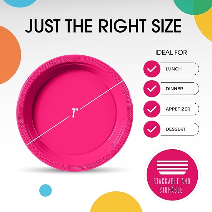 Cerise Plastic Plates For Party 7" Cerise Disposable Plates Heavy Duty 100 Pcs Plastic Dinnerware Sets Heavy Duty 350 GSM Disposable Dinnerware Set