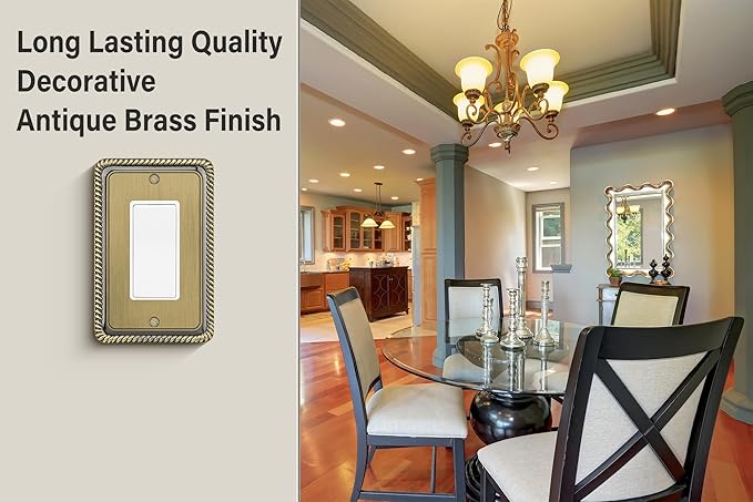 Henne Bery Rope Edge Decorative Wall Plate Switch Plate Outlet Cover (Single Decorator, 2 Pack, Antique Brass)